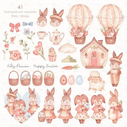 Arquivo Digital Páscoa Em Aquarela Personalizados Scrapbook