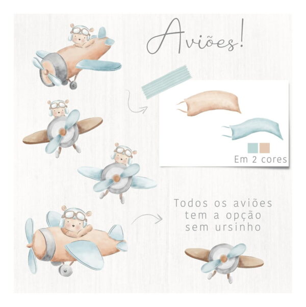 Arquivo Digital Ursinho Aviador Aquarelado Ilustrações Png