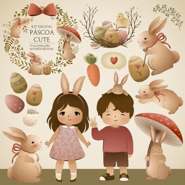 Arquivos Digitais Páscoa Cute Elementos Delicados Coelhinho