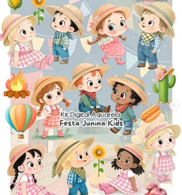 Arquivos em PNG para Personalizar Festa Junina Kids