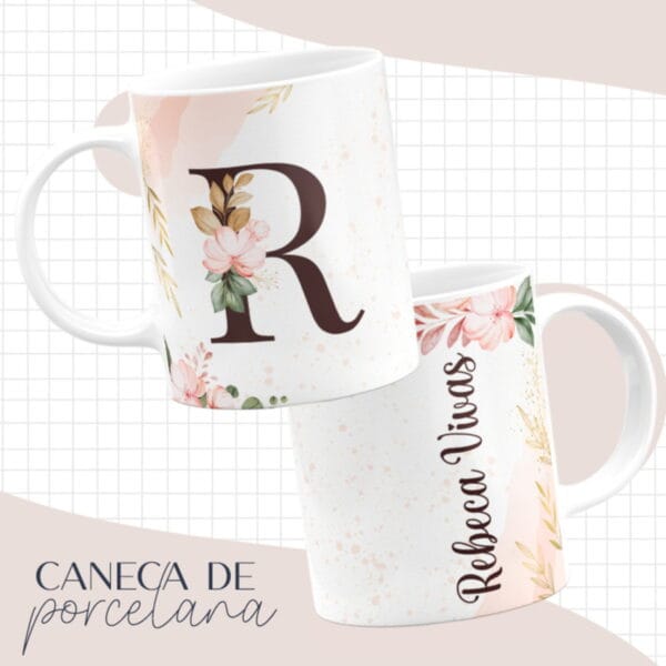 arte caneca alfabeto floral arquivo digital scrapbook
