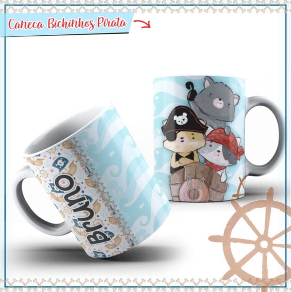 arte caneca bichinhos pirata arquivo digital canecas personalizadas