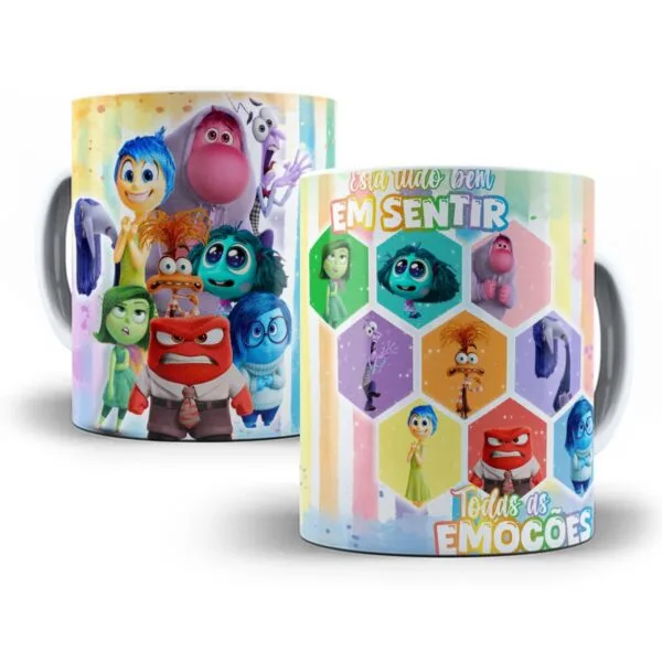 Arte Caneca Divertida-Mente Emoções Coloridas Arquivo Jpg
