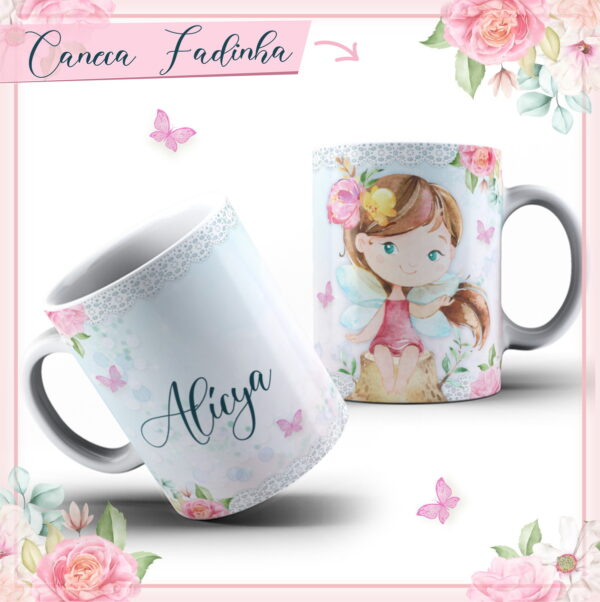 arte caneca fadinha aquarela arquivo digital canecas