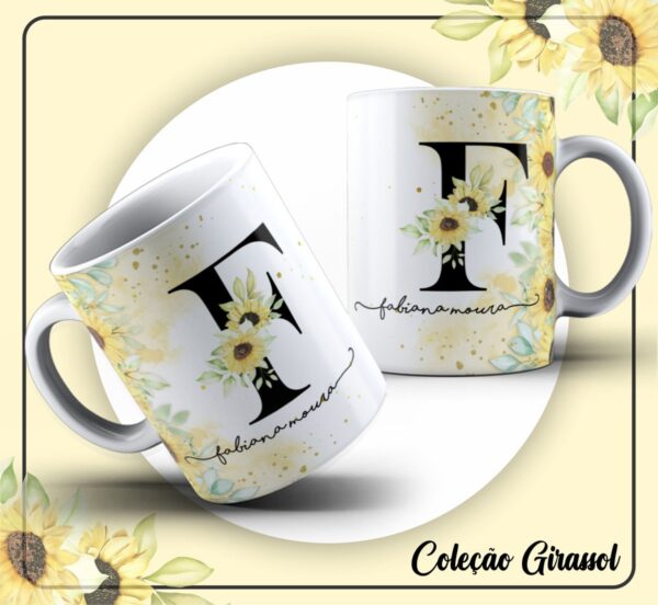 Arte Caneca Girassol Alfabeto - Arquivo Digital