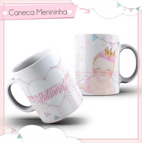 arte caneca menininha aquarela arquivo digital papelaria personalizada