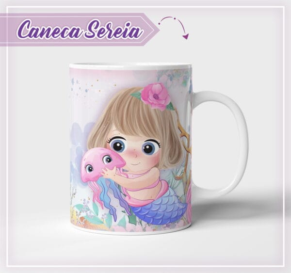arte caneca sereia cute arquivo digital arte para sublimacao