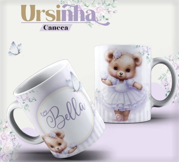 arte caneca ursinha lavanda arquivo digital papelaria personalizada