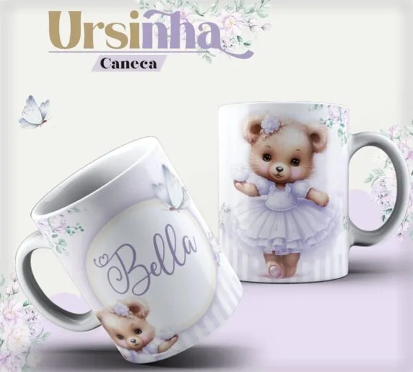 arte caneca ursinha lavanda arquivo digital papelaria personalizada