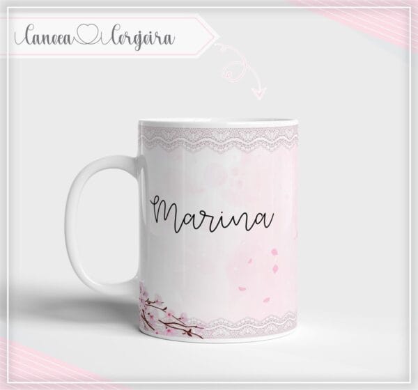 Arte Digital Caneca Floral Cerejeira - Arquivo Digital - Imagem 2