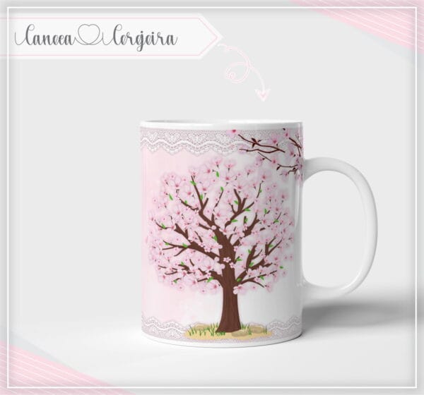 arte digital caneca floral cerejeira arquivo digital sublimacao caneca