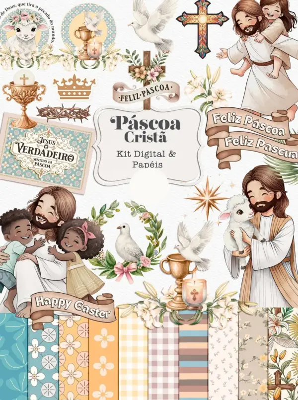 Arte Digital de Páscoa Cristã Aquarelada para Personalizar
