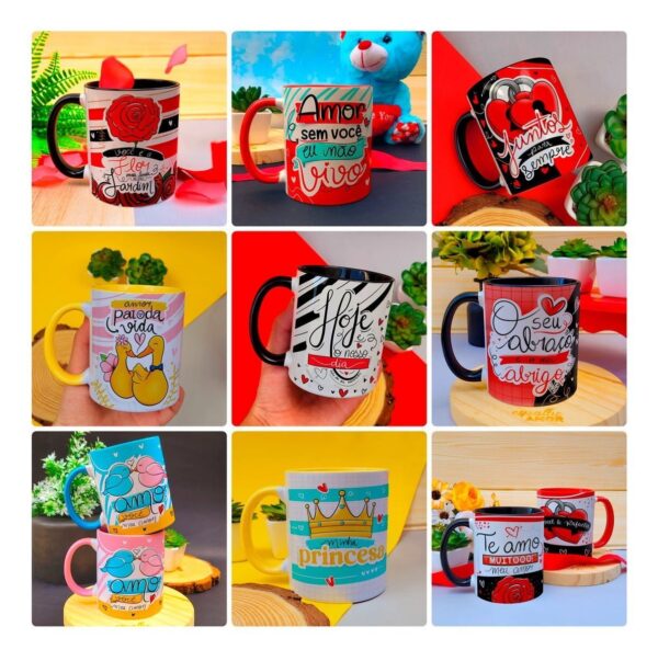Artes Caneca Dia Namorados Frases Românticas + Ilustrações