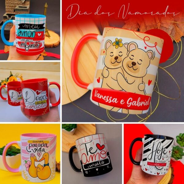 Artes Caneca Dia Namorados Frases Românticas + Ilustrações