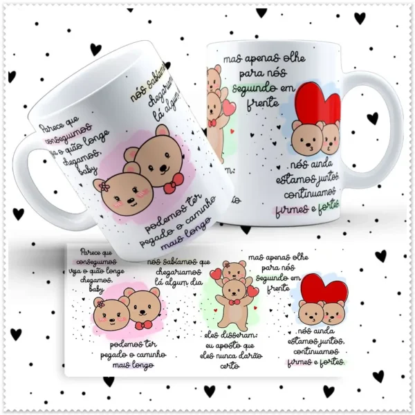 Artes Prontas para Caneca - Ursinho Love, Especial Namorados