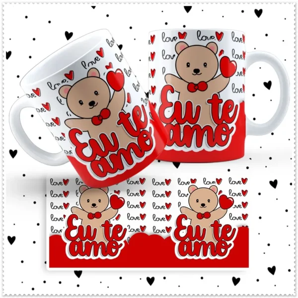 Artes Prontas para Caneca - Ursinho Love, Especial Namorados
