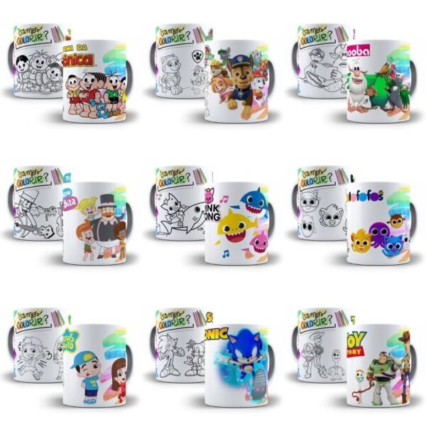 Artes Sublimação Caneca Colorir Infantil Criança Em Corel