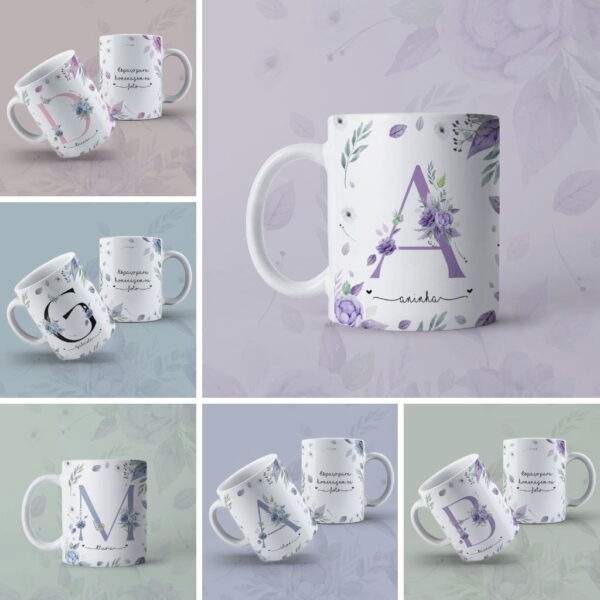 Artes Sublimação Caneca Dia Da Mulher Alfabeto Floral Png