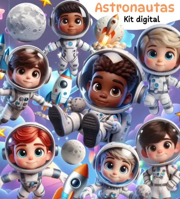 Astronauta 3D - Kit Digital Temático em PNG
