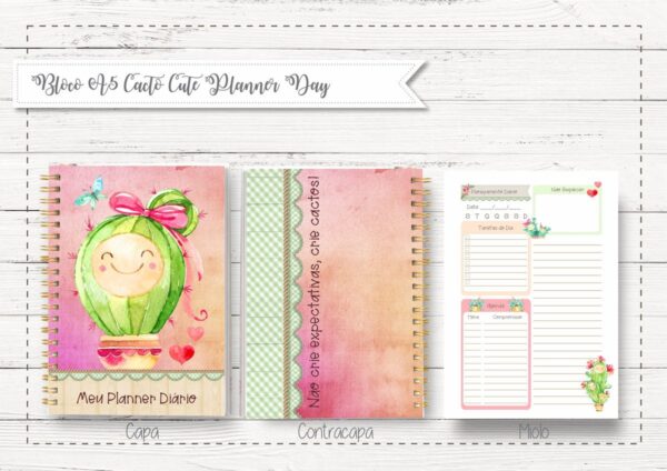 bloco a5 cacto cute planner day agendas