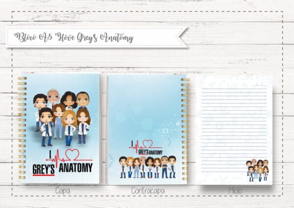 bloco a5 i love greys anatomy papelaria personalizada