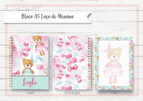 bloco a5 laco de menina arquivo digital papel e cia