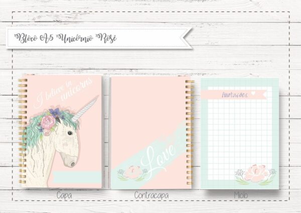 bloco a5 unicornio rose agendas