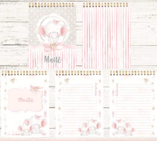 bloco a6 elefante rosa arquivo digital kit digital