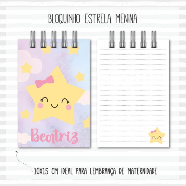bloquinho 10x15 estrela menina arquivo digital arte digital