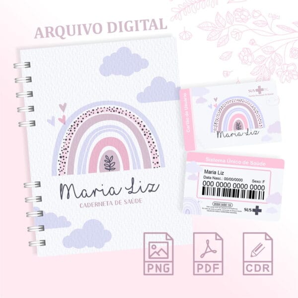 caderneta de saude arco iris rosa menina arquivo digital maternidade
