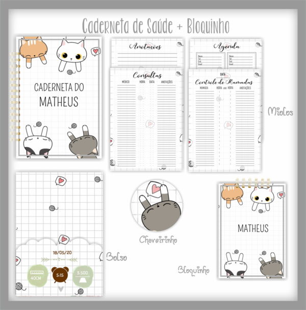 caderneta de saude bloquinho gatinhos arquivo digital bebe