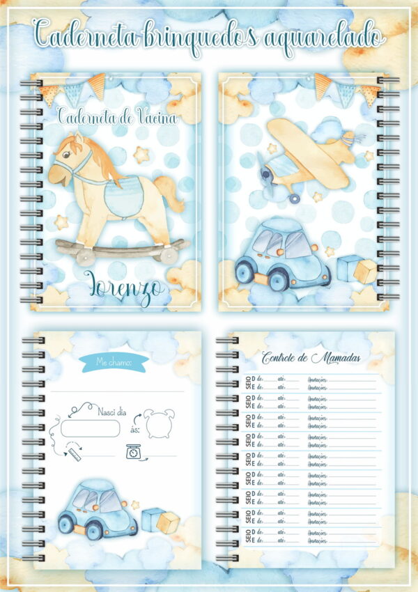 caderneta de saude brinquedos aquarelados arquivo digital scrapbook