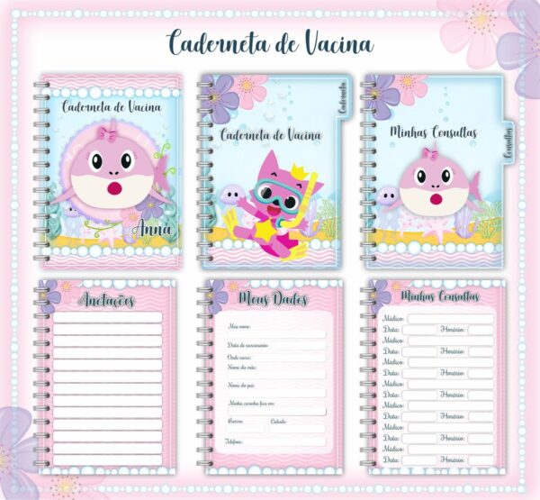 caderneta de vacina baby shark menina arquivo digital infantil