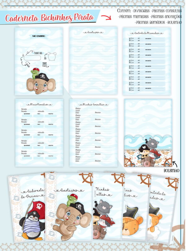 Caderneta de Vacina Bichinhos Piratas - Arquivo Digital - Imagem 2