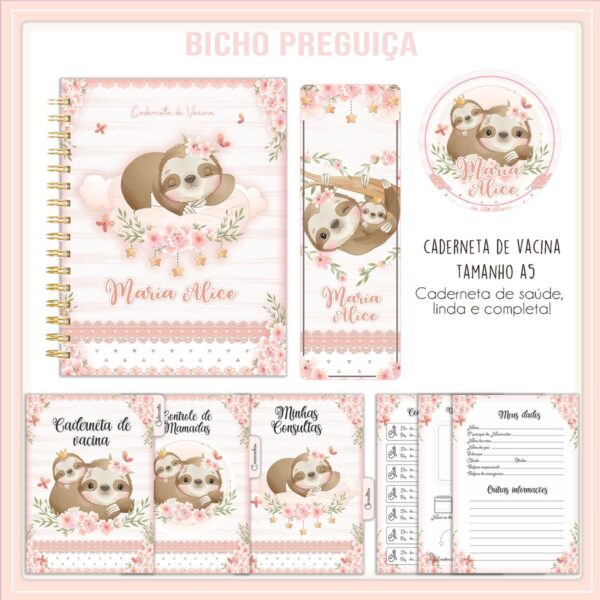caderneta de vacina bicho preguica menina arquivo digital papelaria digital