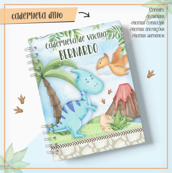 caderneta de vacina dino arquivo digital papelaria personalizada