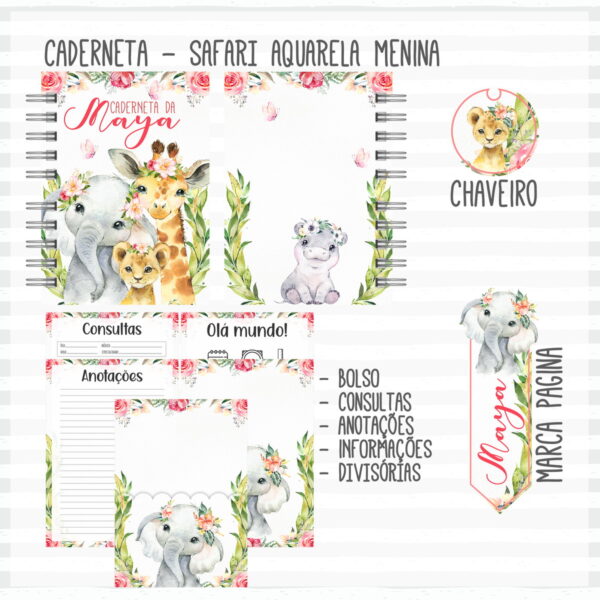 caderneta de vacina safari aquarela menina arquivo digital caderneta personalizada