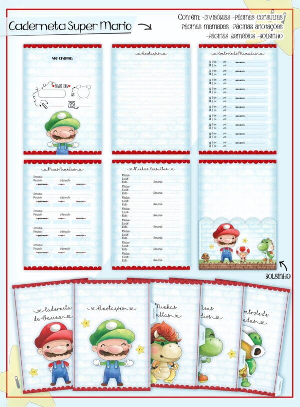 Caderneta de Vacina Super Mario Cute - Arquivo Digital - Imagem 2