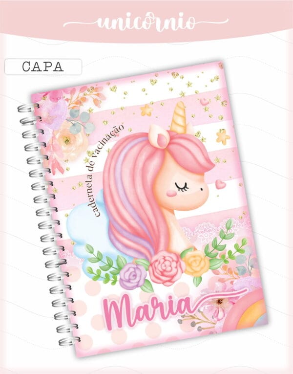 caderneta de vacina unicornio menina arquivo digital papel e cia