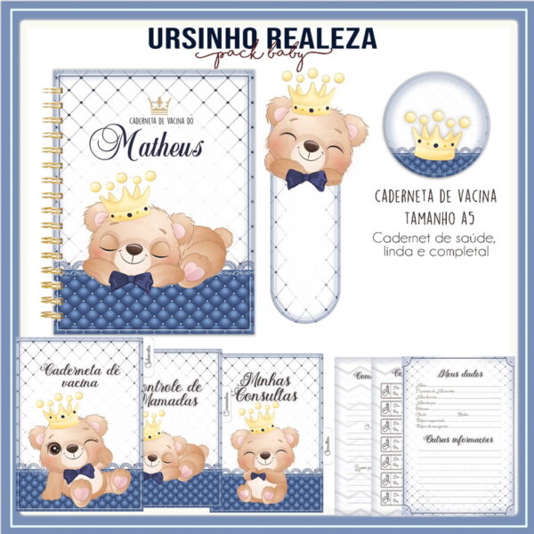 caderneta de vacina ursinho realeza menino arquivo digital bebe