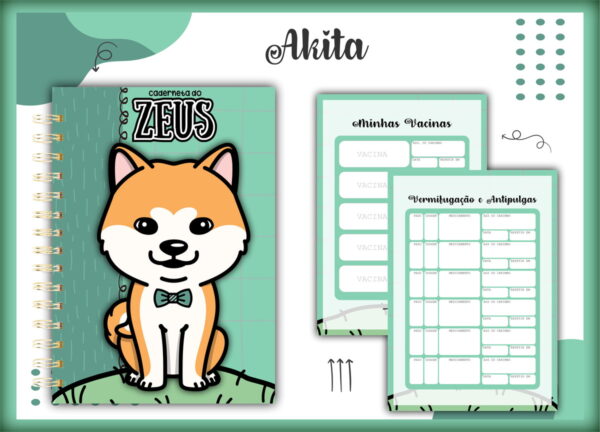 caderneta vacina pet akita macho arquivo digital encadernacao