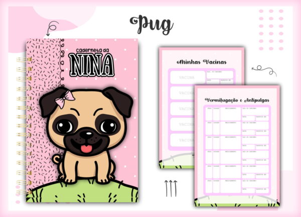 caderneta vacina pug arquivo digital papelaria