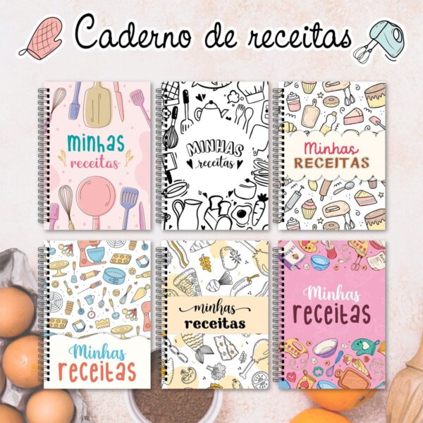 caderno de receitas clean arquivo digital papelaria personalizada