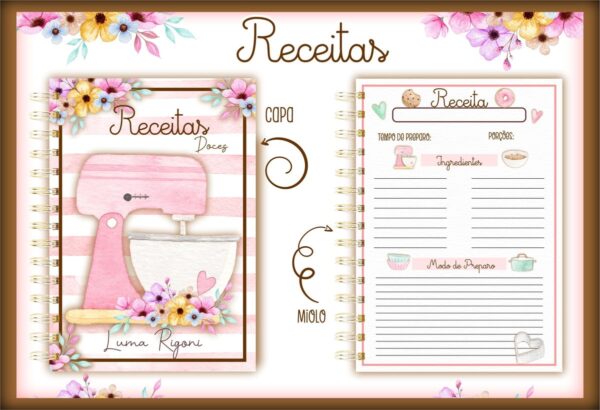 caderno de receitas doces arquivo digital papelaria digital