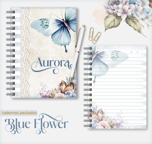 caderno feminino blue flower arquivo digital caderno de papelaria para mulheres