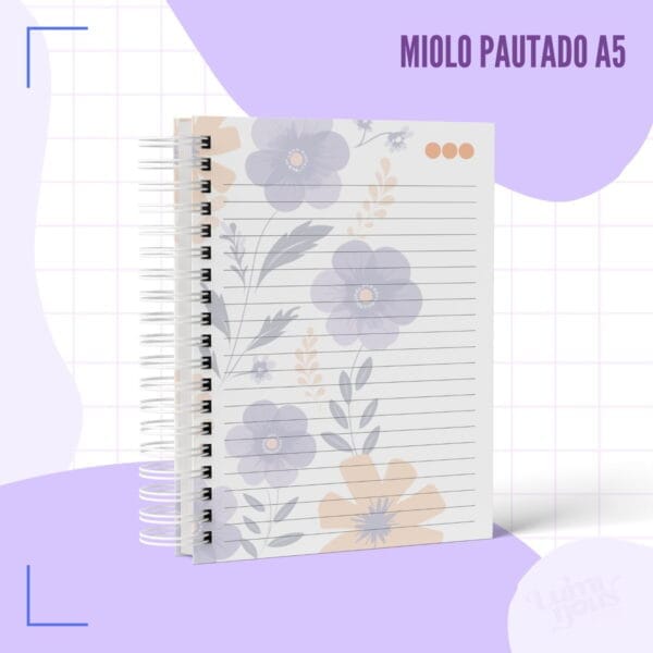 Caderno Pautado Floral Roxo - Arquivo Digital