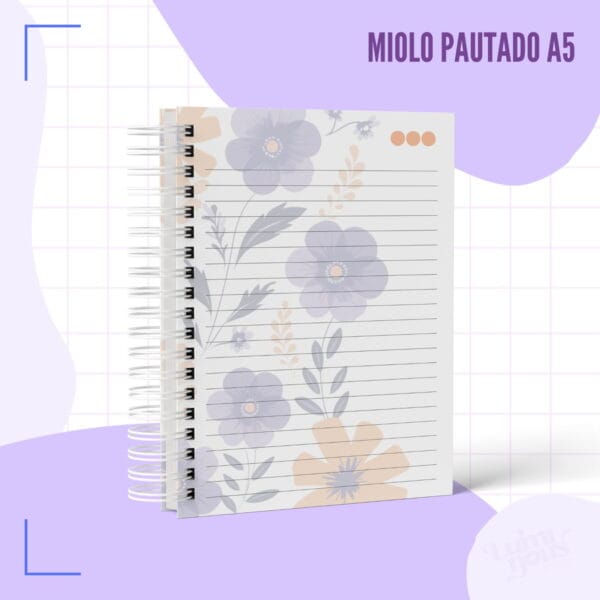 Caderno Pautado Floral Roxo - Arquivo Digital - Imagem 2