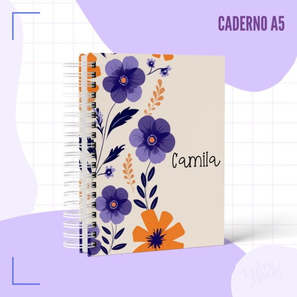 caderno pautado floral roxo arquivo digital volta as aulas