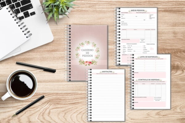 caderno pedidos rosa arquivo digital arte digital