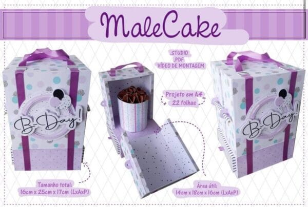 caixa para mini bolo e gaveta malecake arquivo digital papel e scrapbook